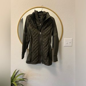 Athleta quilted double zip jacket- olive green
